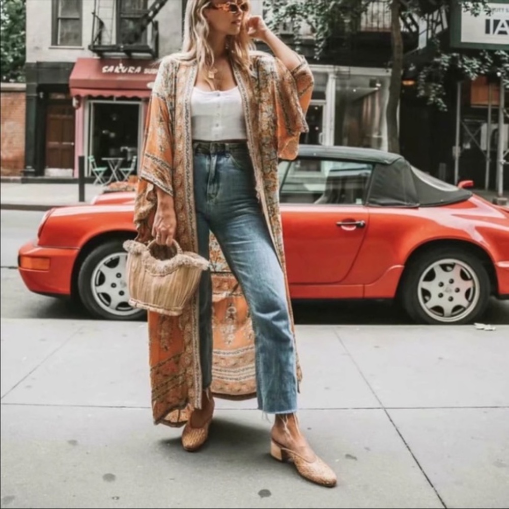boho gypsy floral Print Kimono cardigan - mustard - Picture 2 of 9